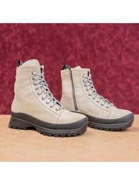P448 Denise Beige Glitter Platform Suede Vibram Combat Boots 10-10.5 EUR 41